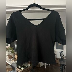Black V-Neck Women's Top
